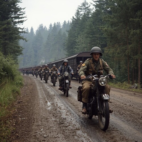Lucid_Origin_WWI_soldiers_riding_military_motorcycles_with_a_l_3